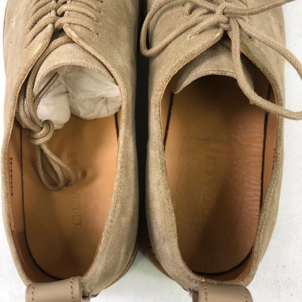 COACH Men's Suede Derby W/Crepe Sole, Oat Brown
